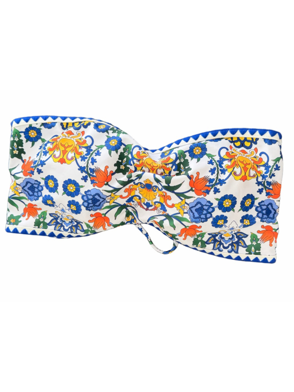 Zaful Floral Print Bikini top White Blue Orange Strappy Swimsuit NWT Size M